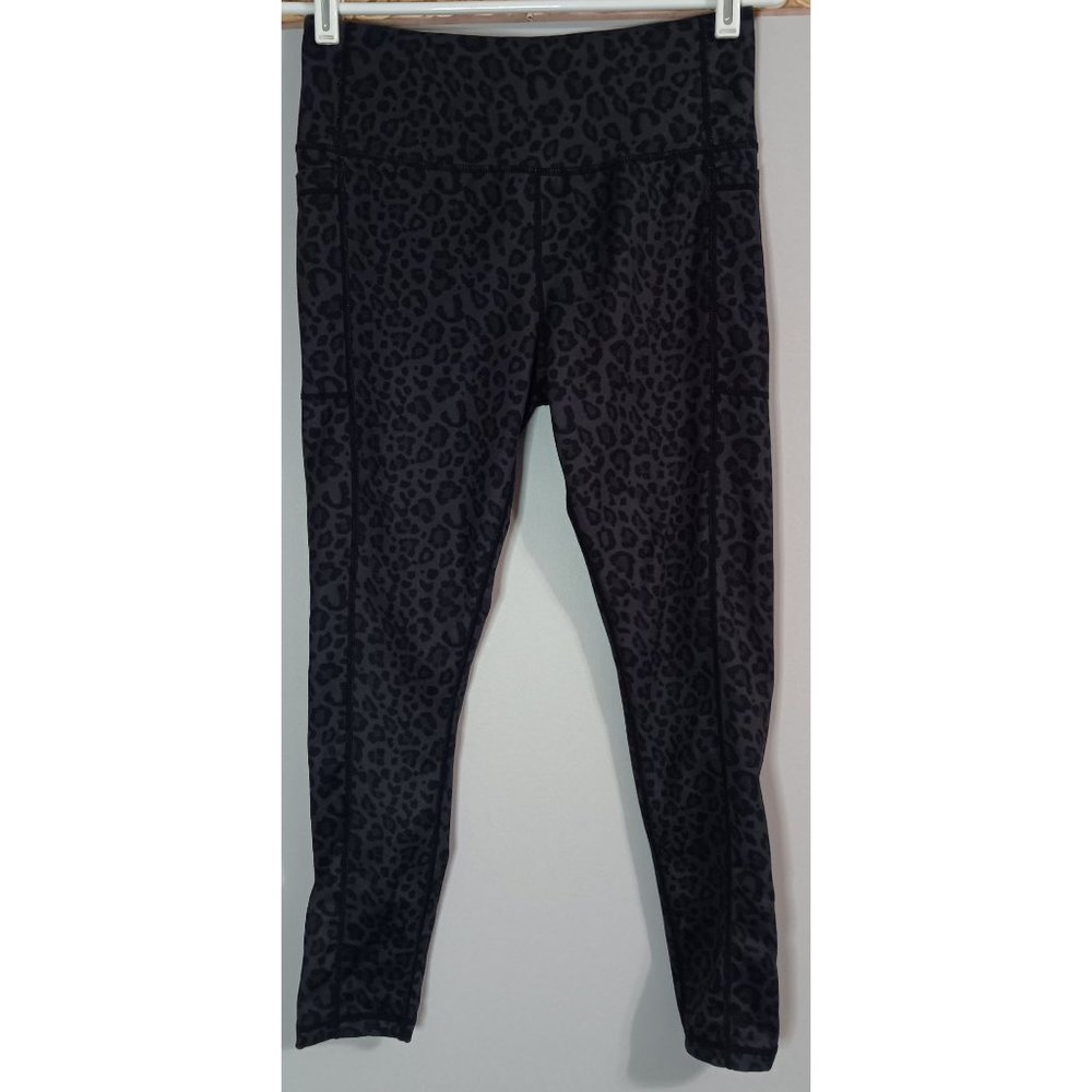 Athlux Medium Black Grey Cheetah Active Athleisure Casual Gym Pockets Leggings